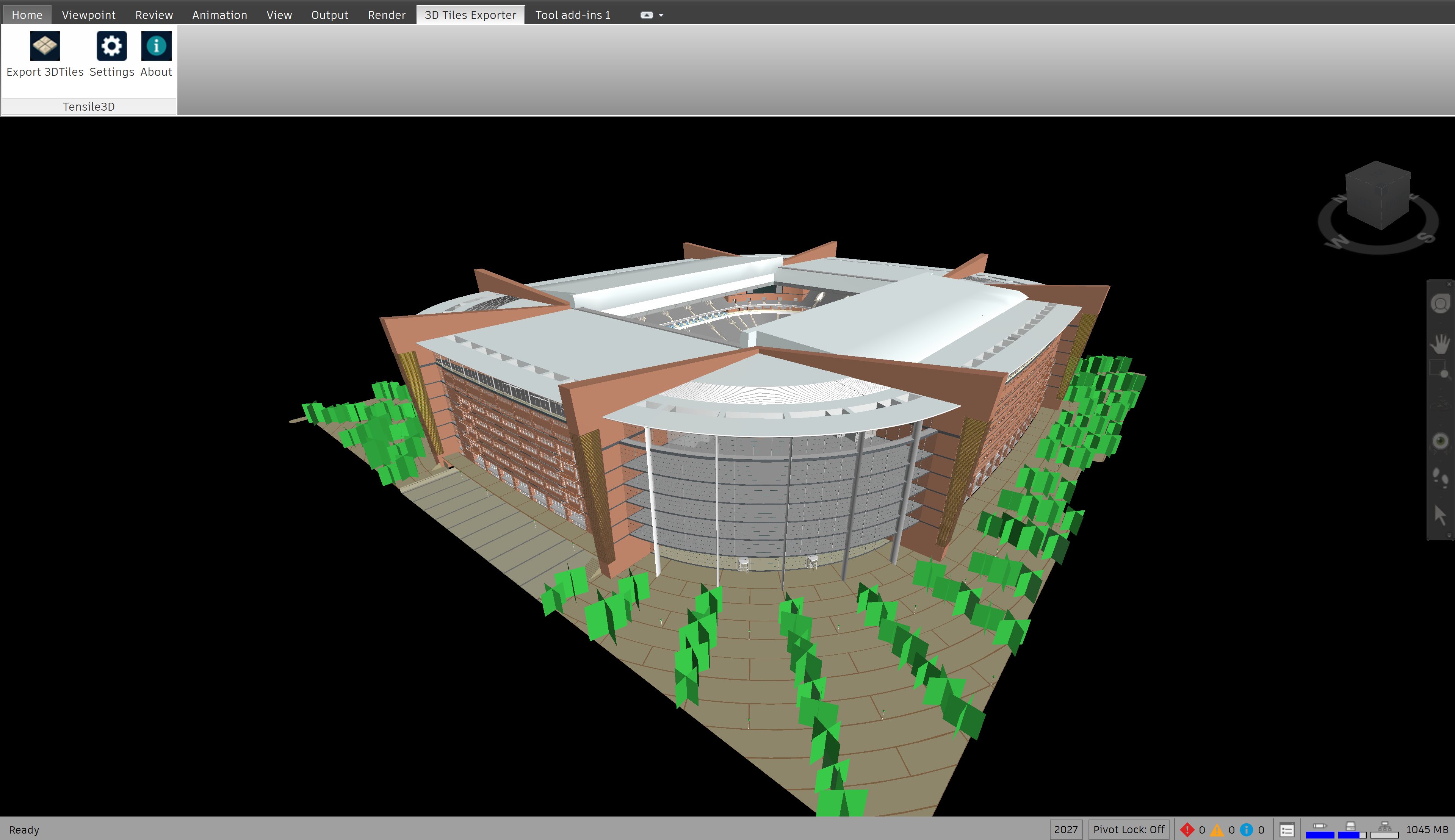 3D Tiles viewer showing a large exported Navisworks model